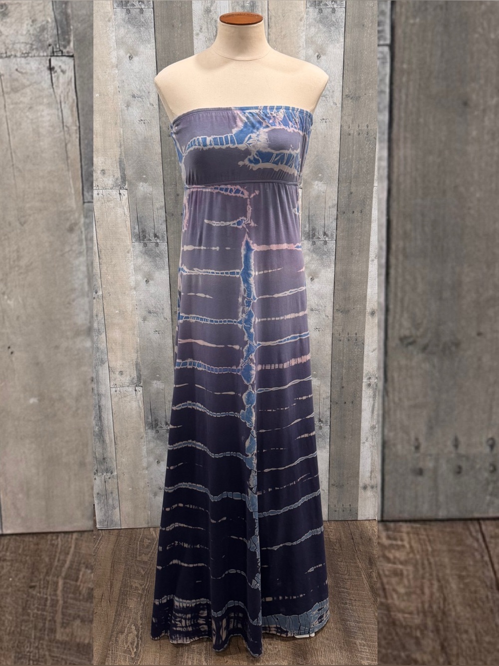 Hard Tail Strapless Tie-Dye Maxi Dress in Blue and Purple Sz. XS